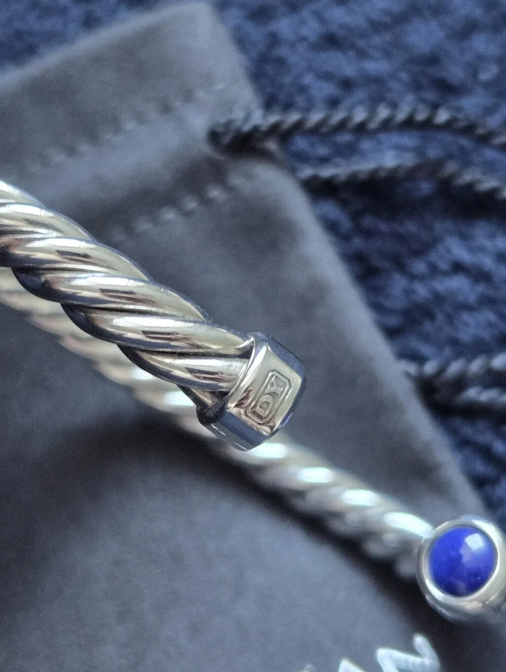 David Yurman Cable Cuff BraceletSterling Silver with Lapis 6mm